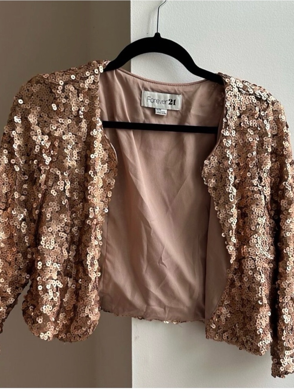 Forever 21 Rose Gold Sequin Open-Front Blazer